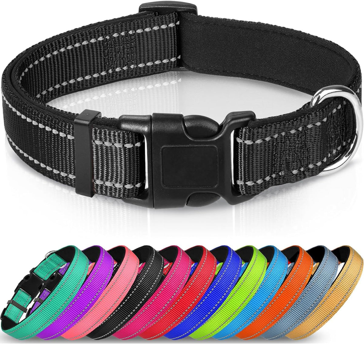 Adjustable Reflective Nylon Webbing Dog Collar – Pawy product photo 1