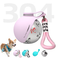 Dog drinking from the Splash & Go portable water bottle's built-in bowl